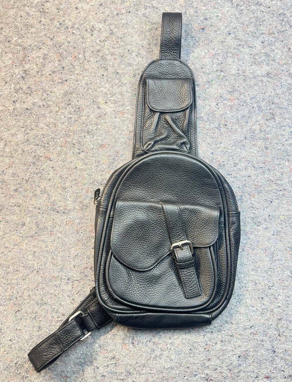 AmeriLeather Black Leather Sling Bag Crossbody Backpack Chest Pack Travel Purse